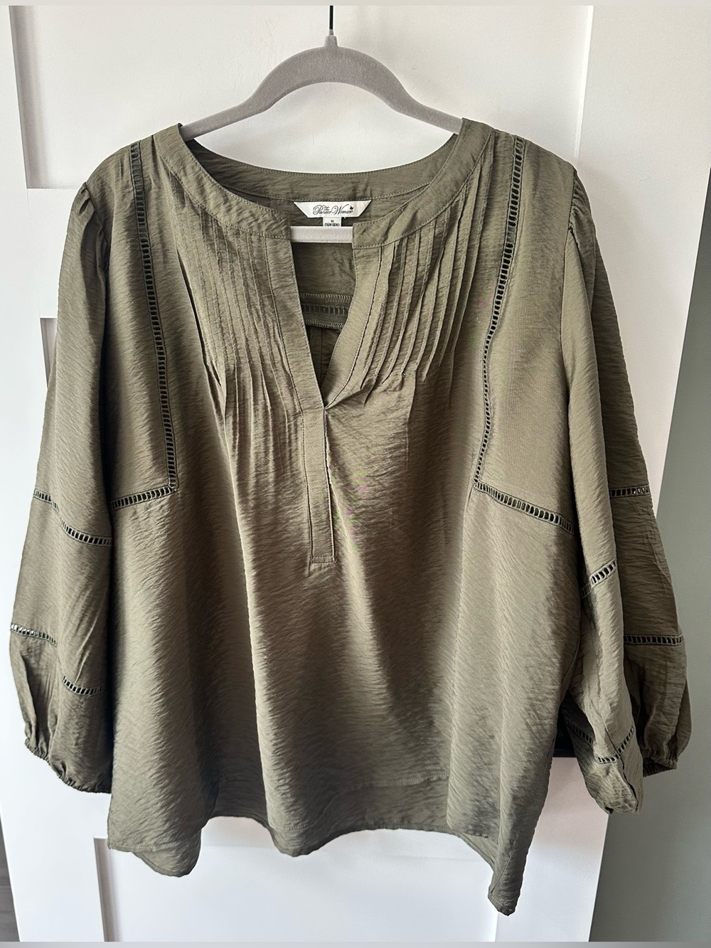 The Pioneer woman Praise Chic Top Blouse Olive Green Size 1X 16W 18W Peasant